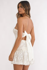 Provence Bloom Tiered Sequin Mini Dress White