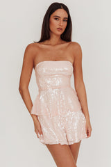 Provence Bloom Tiered Sequin Mini Dress Pink