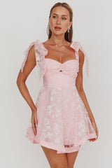 Oliana Tied Shoulders Keyhole Mini Dress Blush