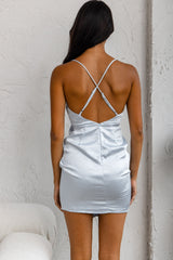 Miami Nights Cowl Neckline Twist Feature Mini Dress Steel Blue