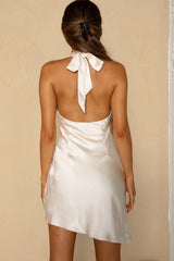 Made You Look Cowl Halterneck Satin Mini Dress Oyster