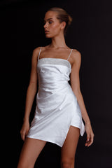 Making Headlines Diamante Neckline Mini Dress White