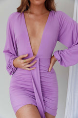 Unforgettable Plunging Neckline Ruched Mini Dress Violet