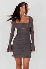 In Bloom Flared Cuff Mini Dress Charcoal