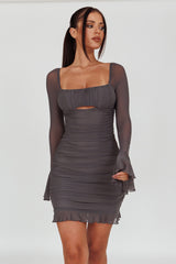 In Bloom Flared Cuff Mini Dress Charcoal