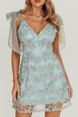 Mykonos Morning Tied Shoulder Embellished Mini Dress Sage