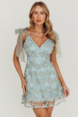 Mykonos Morning Tied Shoulder Embellished Mini Dress Sage