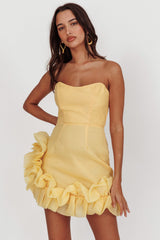 L'amour Toujours Frill Accent Mini Dress Lemon