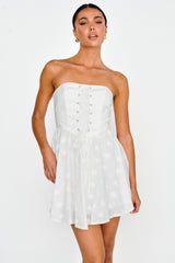 Mon Petit Lace-Up Bodice Mini Dress White