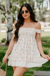 Becoming Her Off The Shoulder Floral Mini Dress (Cream)