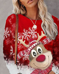 Christmas Tree Snowflake Elk Print Long Sleeve Top