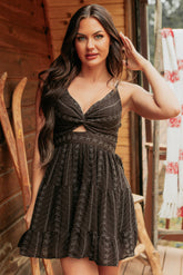 Queen Things Eyelet Lace Mini Dress (Brown)