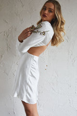 Northern Lights Long Sleeve Open Back Satin Mini Dress Ivory