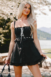 Lead With Love Sleeveless Embroidered Mini Dress (Black)