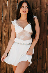 Moonlit Reverie Satin Jacquard Mini Dress (White)