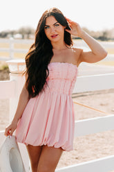 Here For The Vibes Strapless Bubble Mini Dress (Crystal Rose)