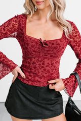 Heart’s Calling Long Sleeve Floral Top (Burgundy)