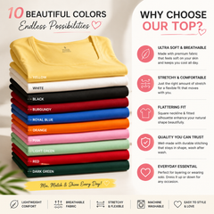 Women Summer&Fall Basic Striped Square Neck Short Sleeve Fitted Crop T-Shirt