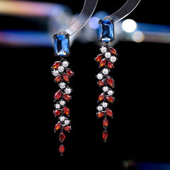 Zircon Inlaid Leaf Tassel Earrings
