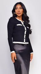 Vancouver Contrast Button Down Cardigan - Black
