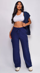Mina French Terry Straight Cargo Pocket Joggers - Navy
