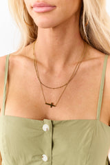 Graceful Glow Cross Pendant Layered Necklace (Gold)
