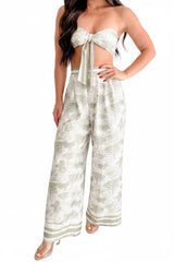 On Brand Printed Bandeau Top & Pants Set (Ivory/Sage)