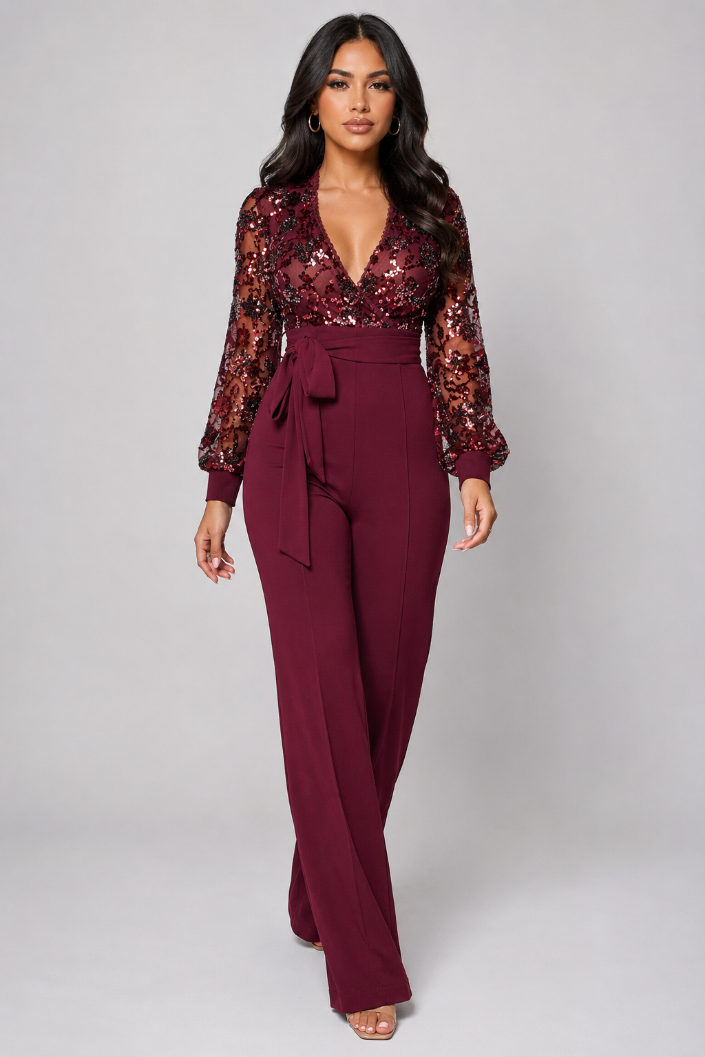 Eve Wine Red Sequin Jumpsuit