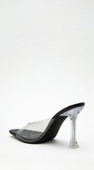 Victoria Clear Strap Mule Heels - Black