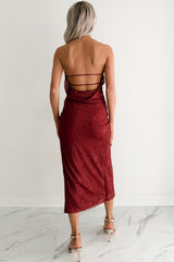 Glow Your Way Strapless Floral Midi Dress (Wine)
